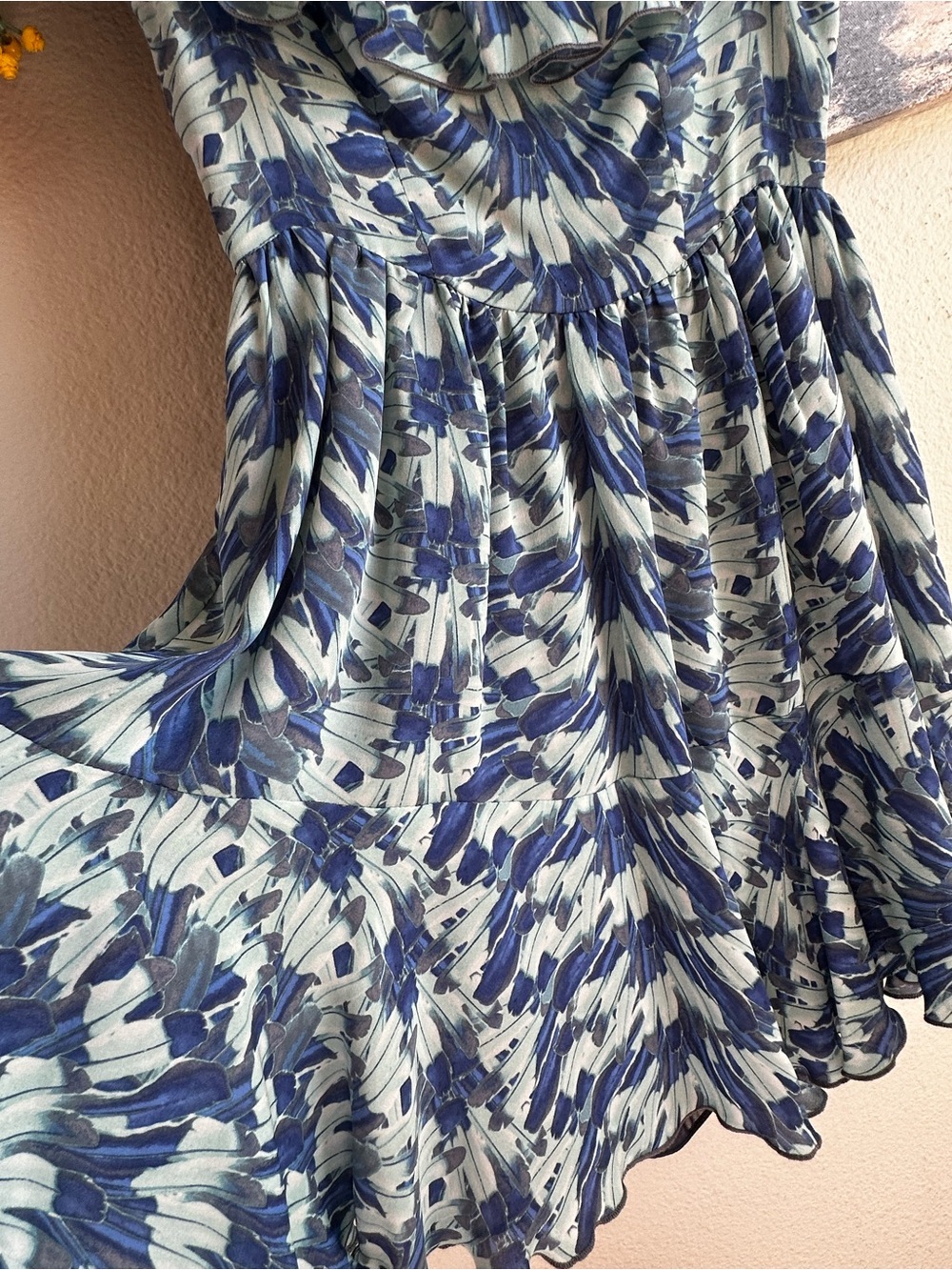 LoveShackFancy 100% Silk Blue Floral Off Shoulder Ruffle Dress Size 1 - Picture 14 of 17